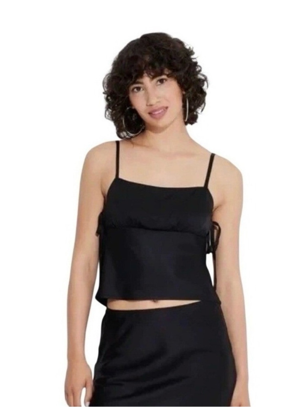 NWT Wild Fable XXL Black Sleeveless Satin Tank Top Crop Top Side Ties Camisole